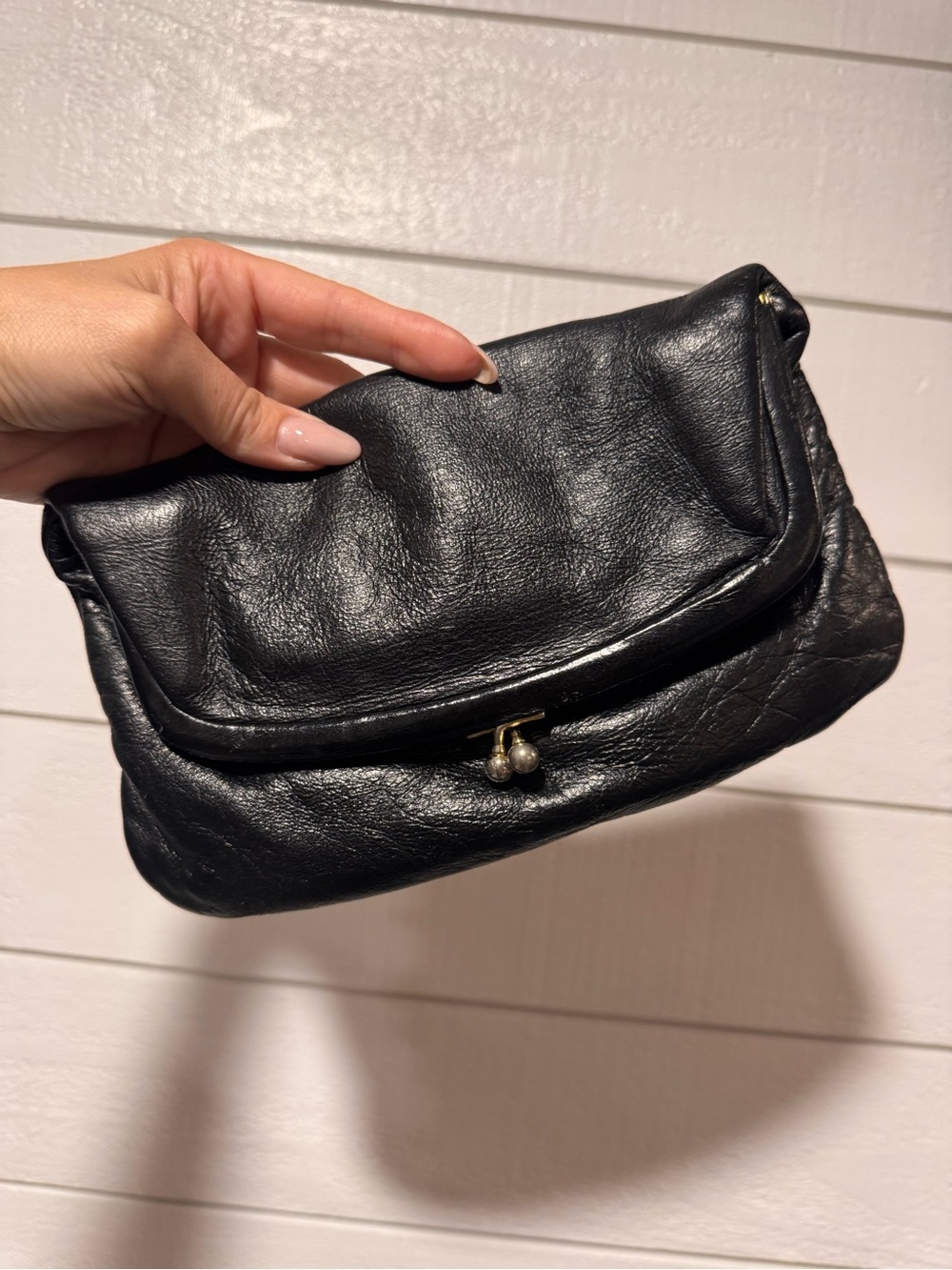 Vintage St. Thomas Classic Black Leather Clutch w/ Kiss-Lock